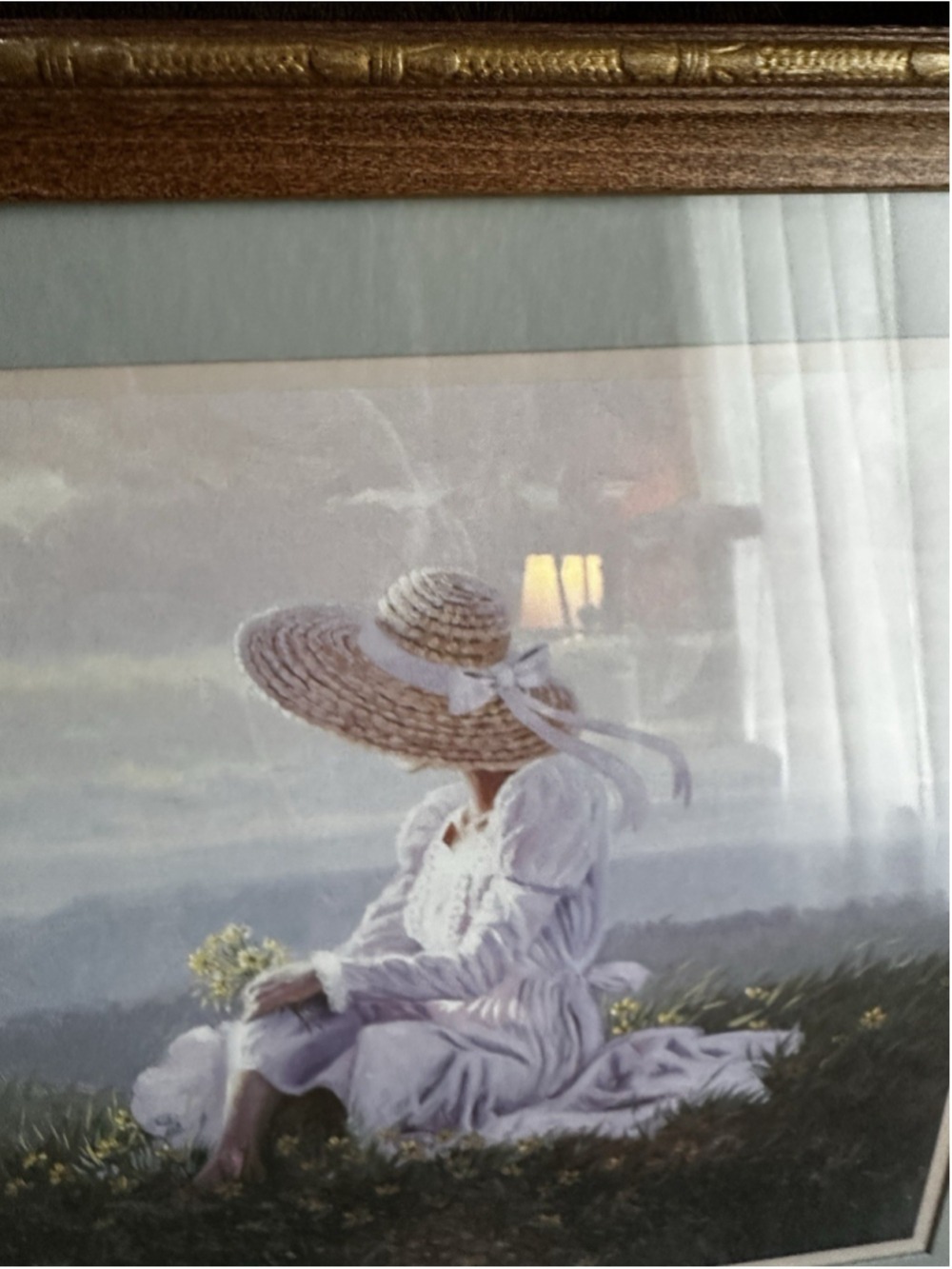 Vintage B.R. Greene “Quiet Moment” Girl in Field of Flowers Framed Art - Picture 6 of 8